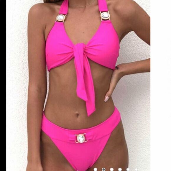 New never used Shiny rhinestone pink bikini - Picture 12 of 16
